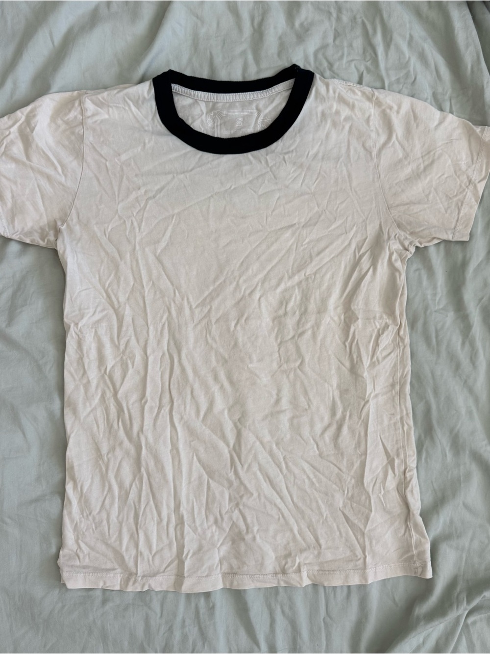 Big Bud Press White Tee with Black Ribbed Crew Neck